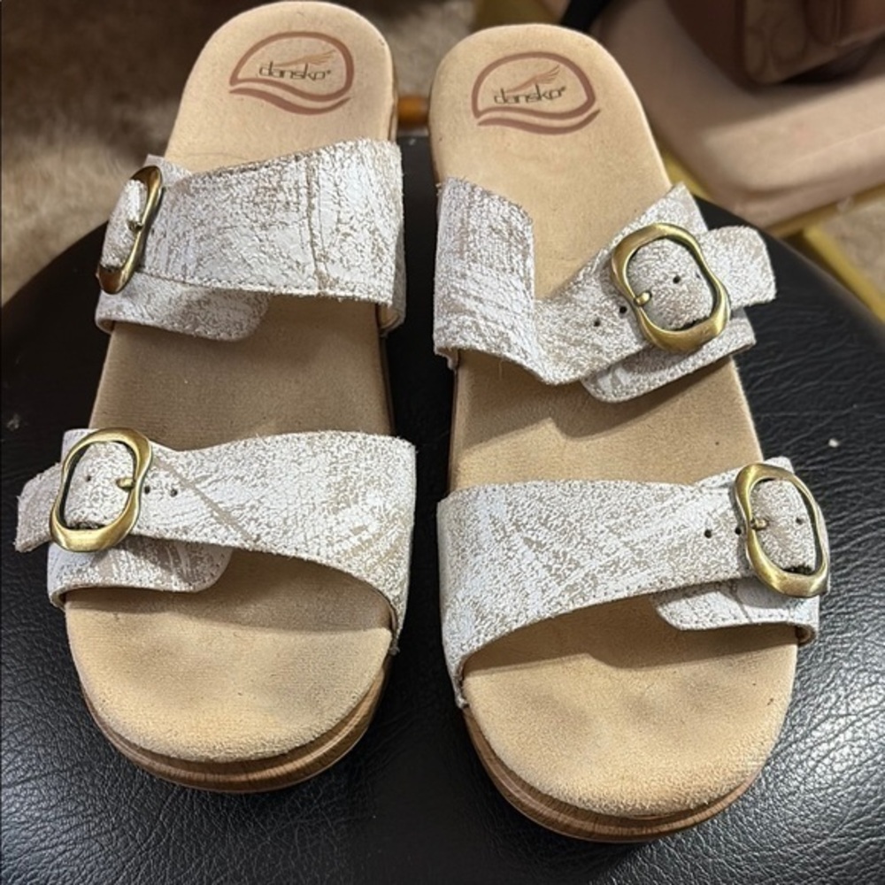 Dansko White Textured Buckle Sandals for Women